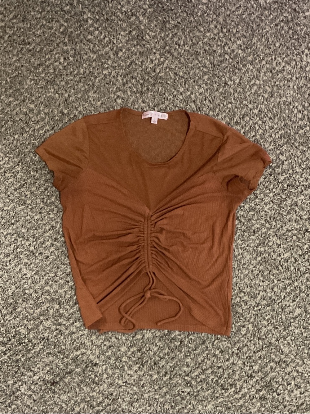 Crave Fame Brown Ruched Front Short Sleeve Tee